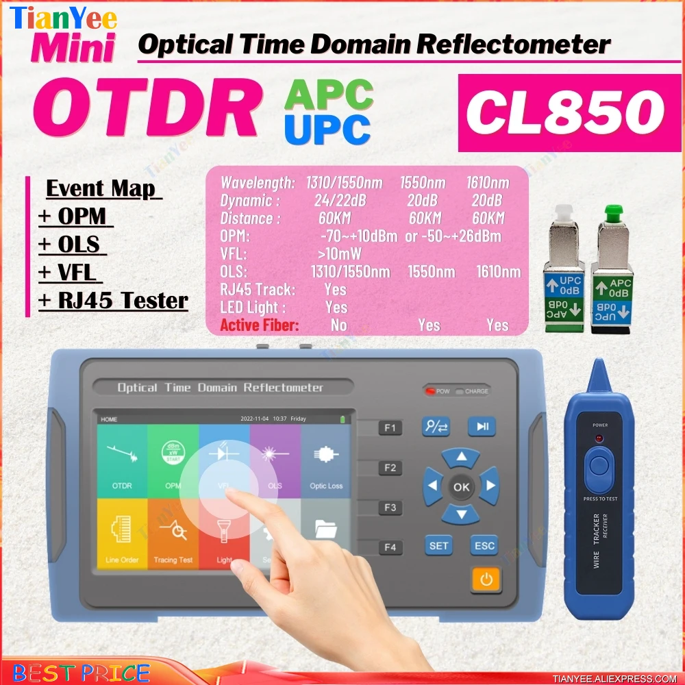 

Мини OTDR 1310 нм 26/24 дБ волоконно-оптический рефлектометр сенсорный экран VFL OLS OPM карта событий Тестер кабеля Ethernet активное волокно