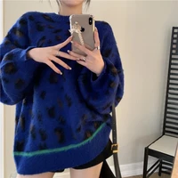 autumn and winter new lazy style leopard print leisure all match fashion trend loose simple sweater plus velvet top
