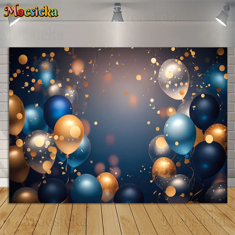 

Gold Glitter Blue Balloon Photography Background Birthday Wedding Prom Graduation Party Backdrop Cake Table Decoration Banner