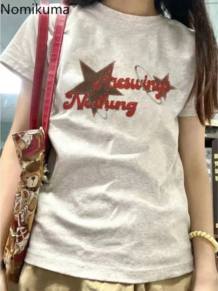 Женская хлопковая футболка с коротким рукавом круглым вырезом и принтом