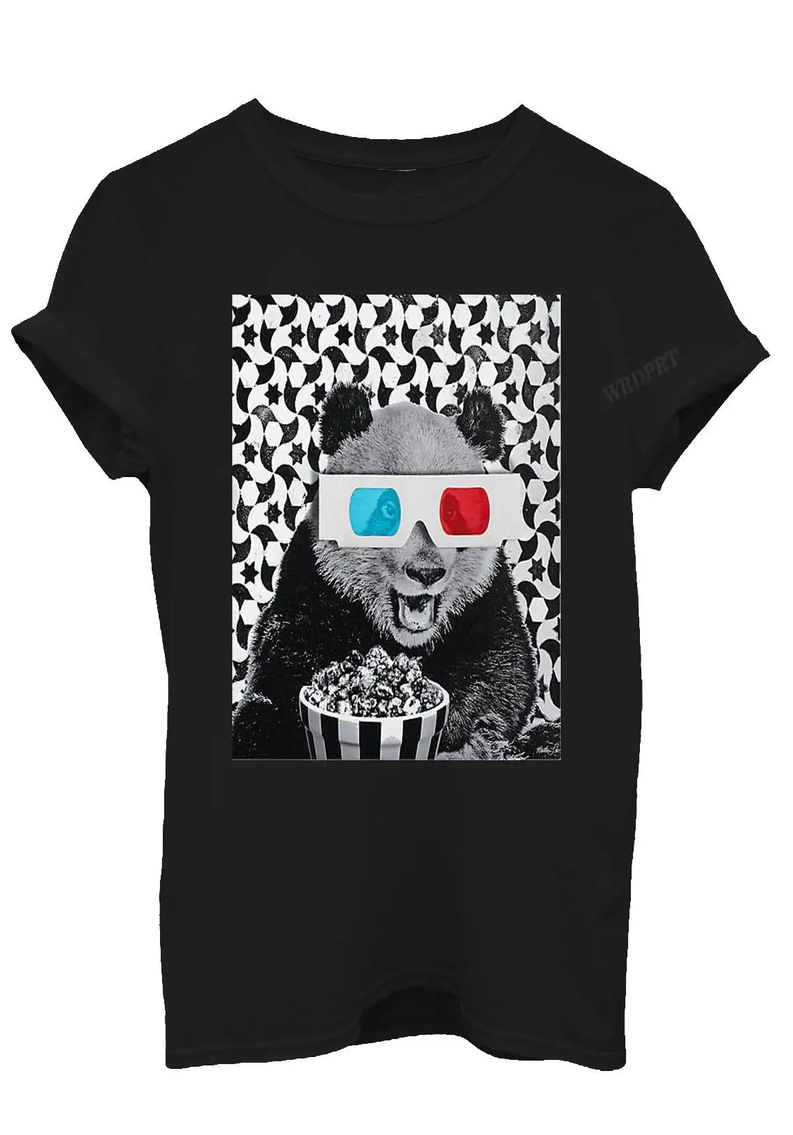 

Cute Panda Eat Foods Unisex T Shirts Funny Panda Wears Glasses Print Tee Shirts Fashion Pure Cotton Men Crew Neck Tops