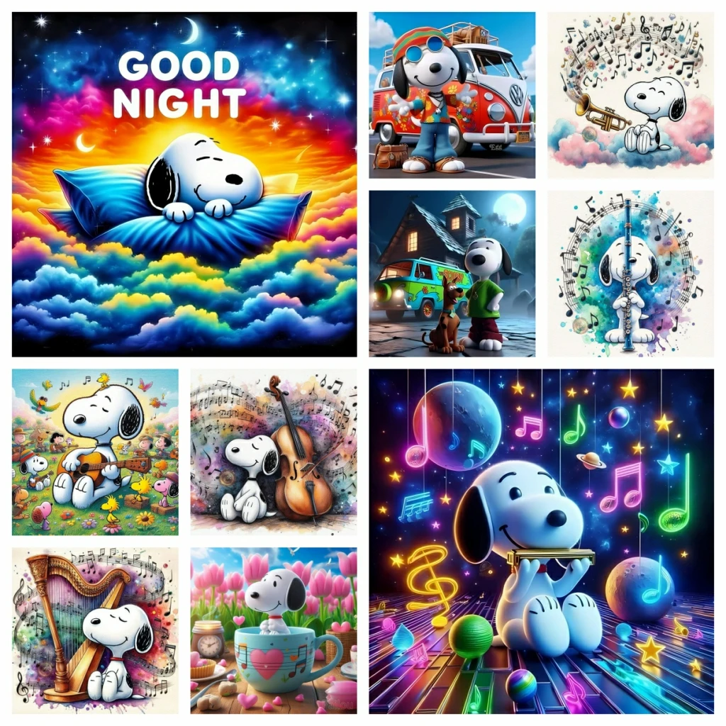 5D DIY Алмазная Живопись Вышивка Крестиком Полная Круглая Дрель Мультфильм Снупи