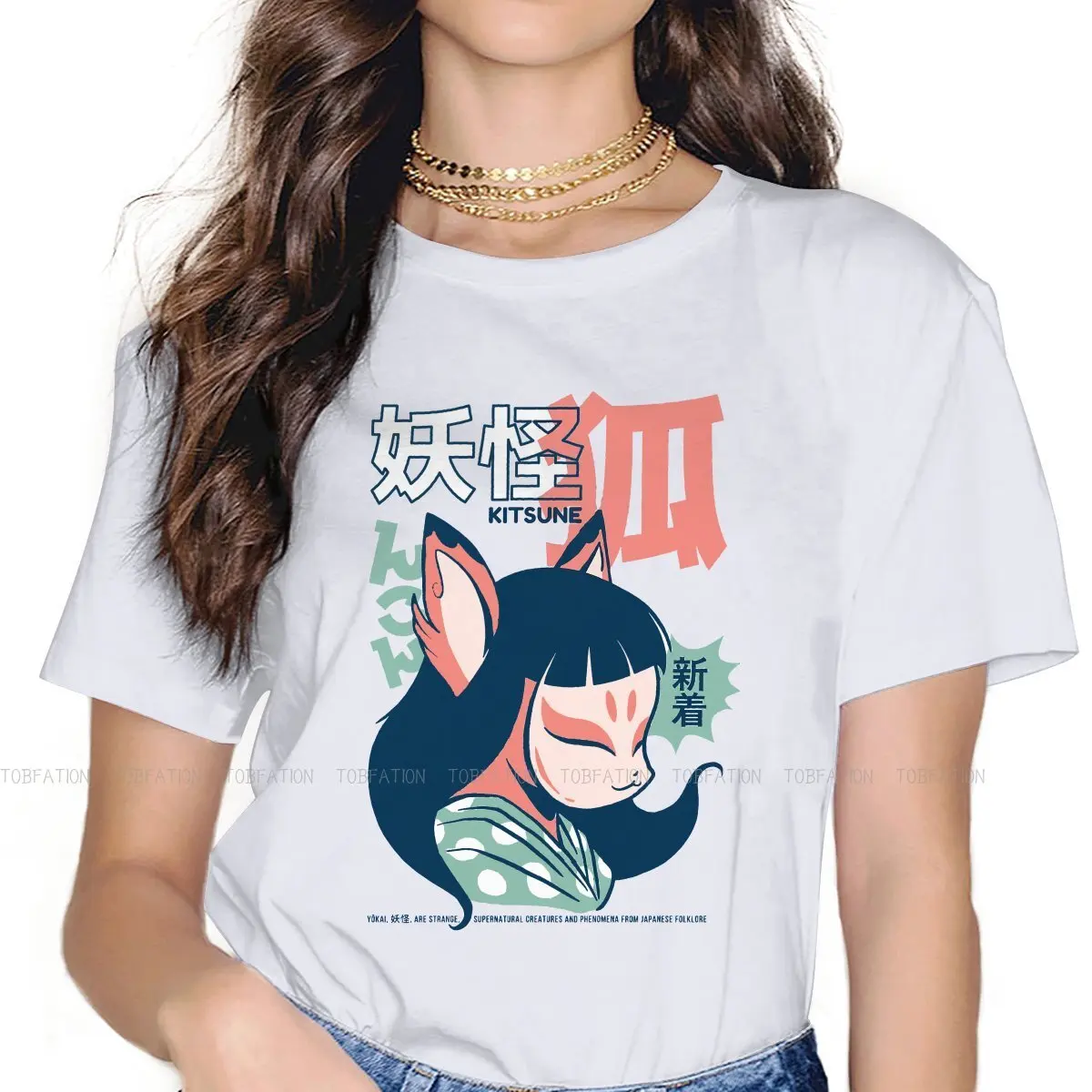 Женские футболки с рисунком из аниме Kitsune Yokai женская готическая винтажная одежда