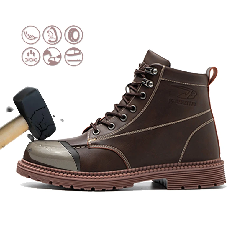 

Кожаные удобные ботинки мартинсы с высоким берцем, трех цветов на выбор, защита от ударов, защита от пирсинга, уличная Рабочая защитная обув...