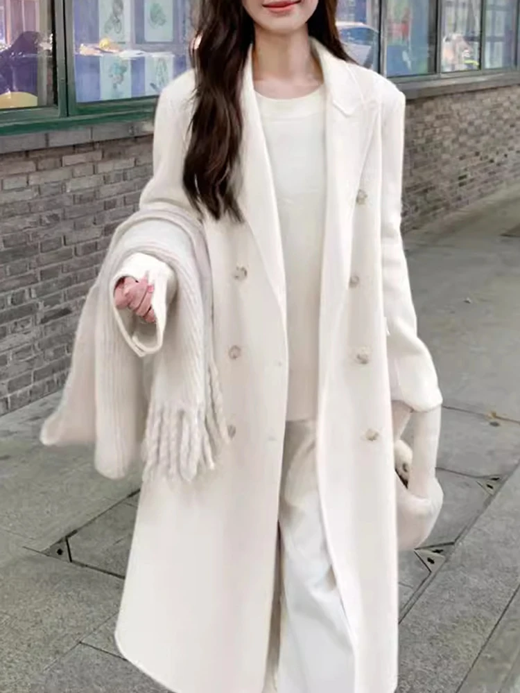 LGRQ офисные женские теплые шерстяные пальто для женщин двубортная модная длинная