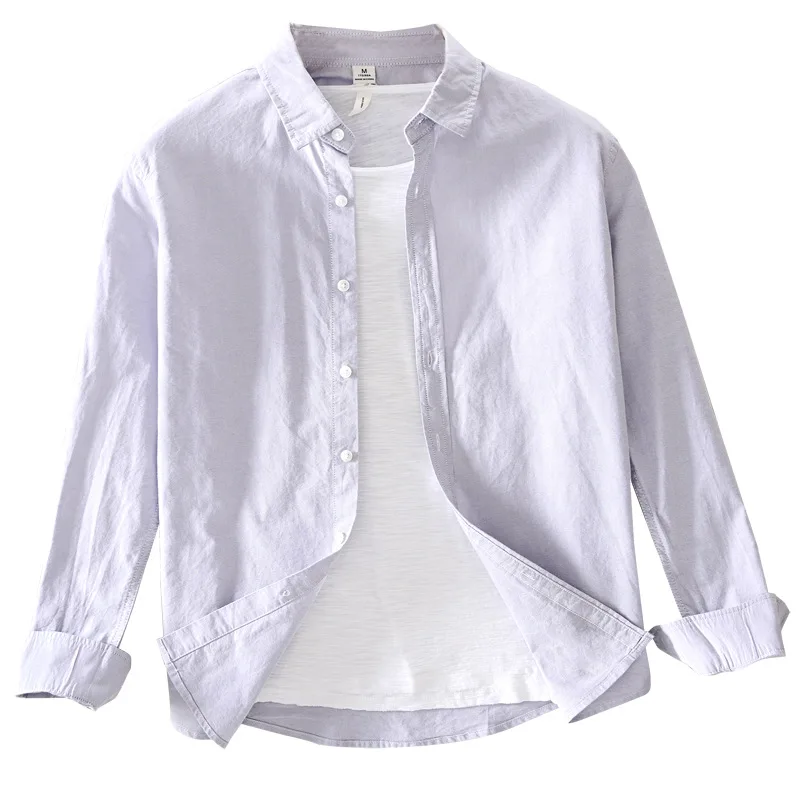 Мужская хлопковая рубашка с длинным рукавом белая Повседневная Свободная