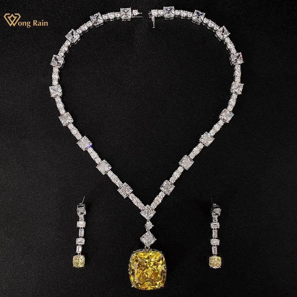 

Wong Rain Luxury 925 Sterling Silver Created Moissanite Gemstone Earrings/Pendant/Necklace Cocktail Party Jewelry Sets Wholesale