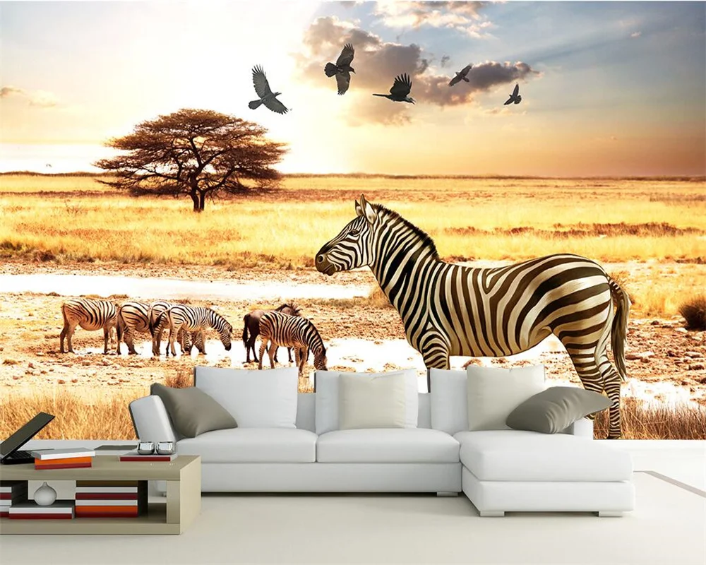 Custom mural 3d African grassland zebra eagle decorative painting living room bedroom hotel background  papel pintado de pared