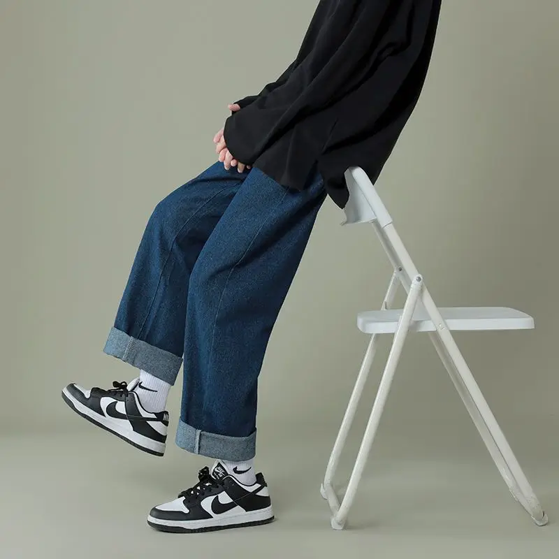 2022 Autumn New Street Casual Baggy Jeans Men's Korean Fashion Hip Hop Straight Wide Leg Trousers Couple Denim Pants