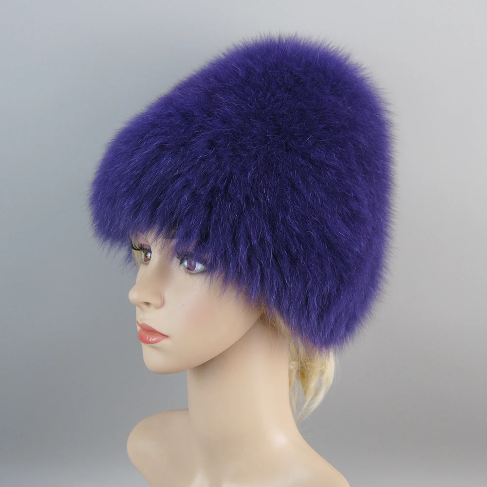 Зимние шапки из натурального лисьего меха женские вязаные настоящего серебра с