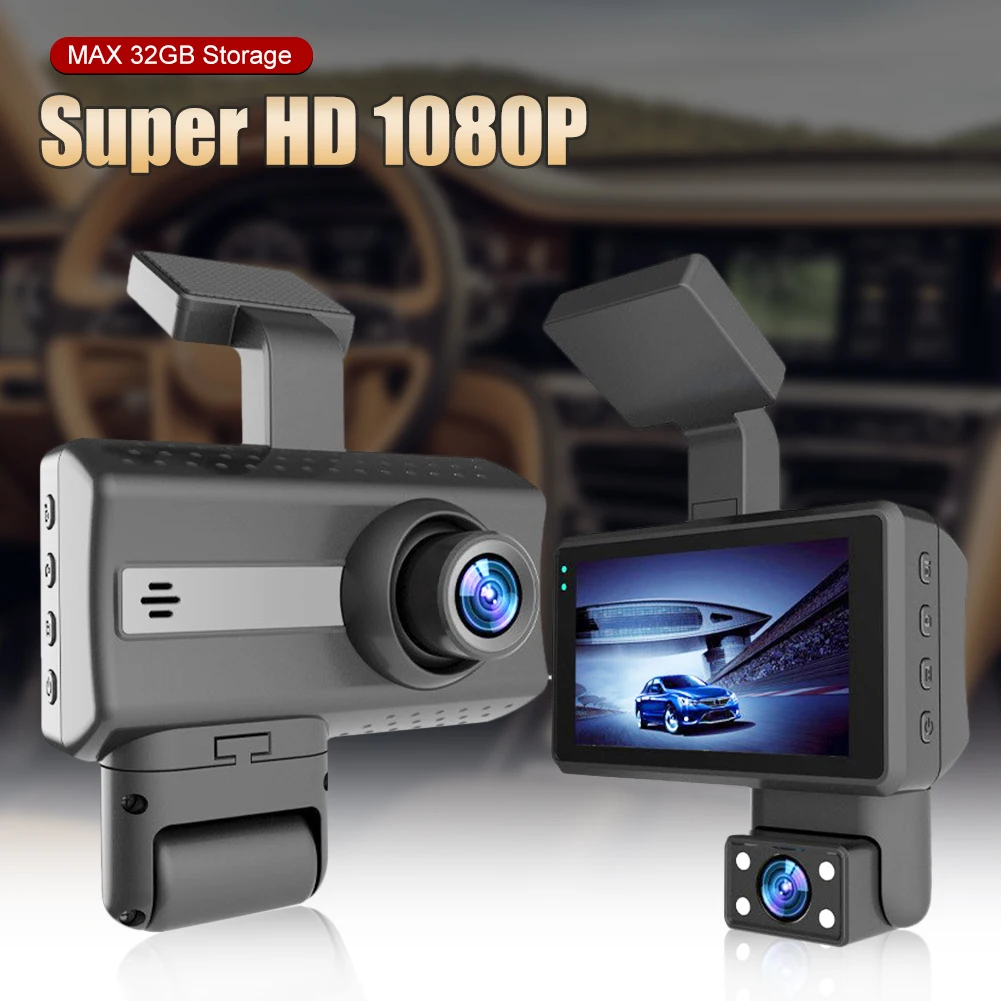 

Видеорегистратор HD 1080P с двумя камерами, 3-дюймовый ЖК-дисплей, Автомобильный видеорегистратор с циклической записью ночного видения, 24-часо...