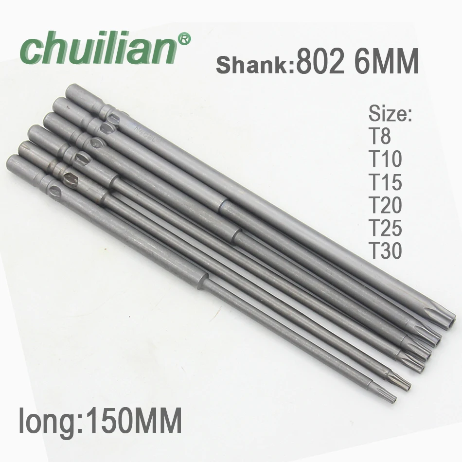

1PCS 802 Torx Screwdriver Bits T8-T30 6mm Round Shank Electric Screwdriver Bits Repair Tools long 150mm