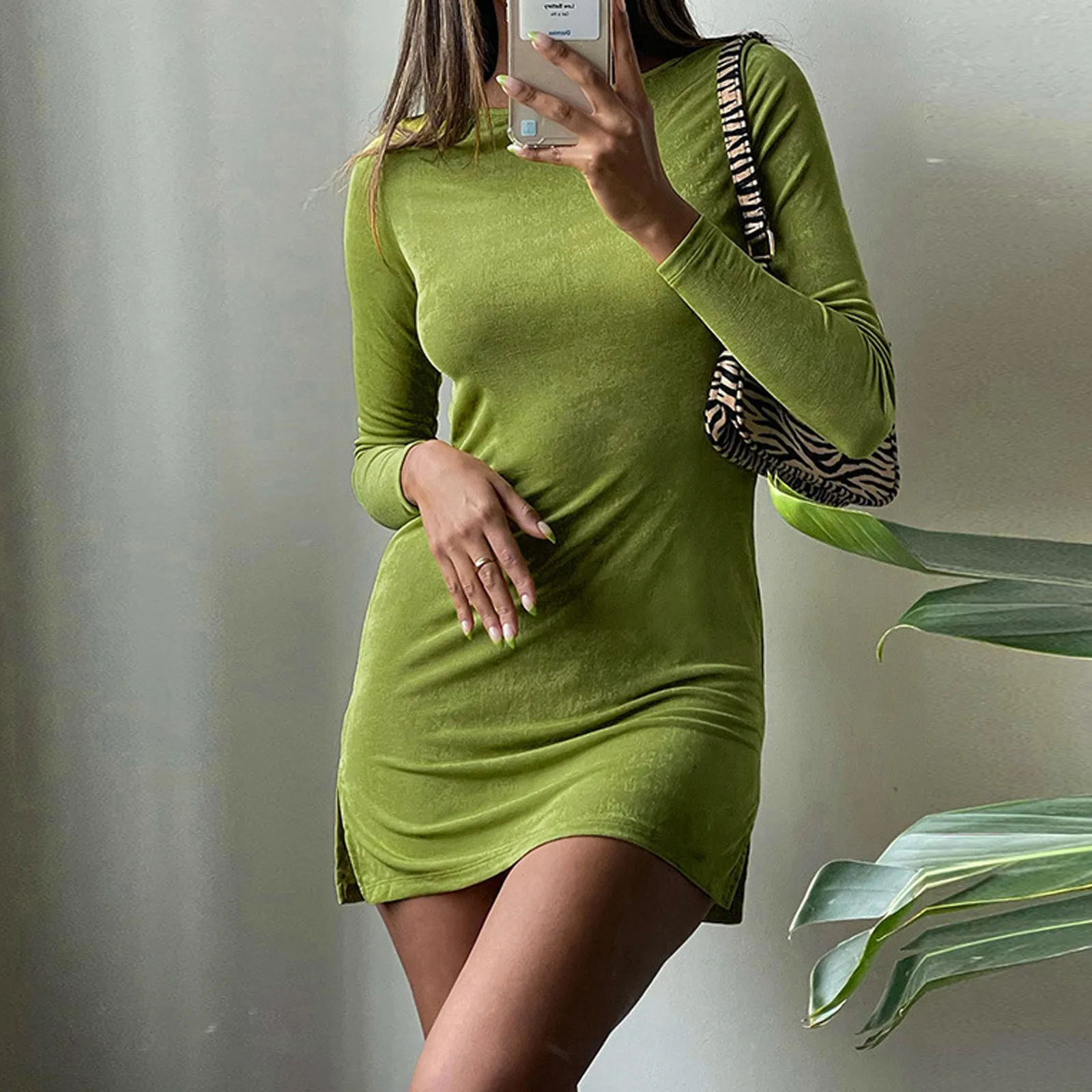 

Женское облегающее мини-платье, женское сексуальное однотонное платье с длинным рукавом и открытой спиной, вечернее облегающее платье, жен...