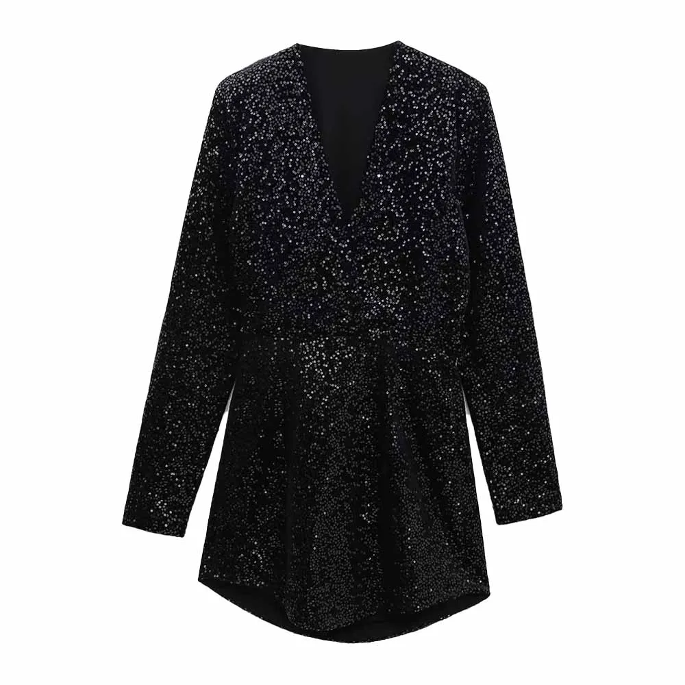 

Женское короткое платье с блестками и длинным рукавом, в стиле ретро