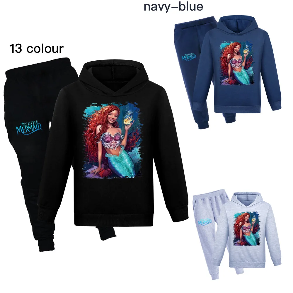 

Cute the little mermaid Clothes Kids Hooded Sweatshirt + SweatPants 2pcs Sets Boys Cartoon Hoodies Teenager Girls Casual Outfits