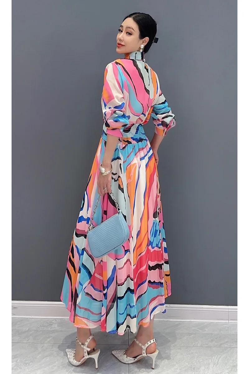 Женское длинное платье-рубашка элегантное свободное платье с отложным