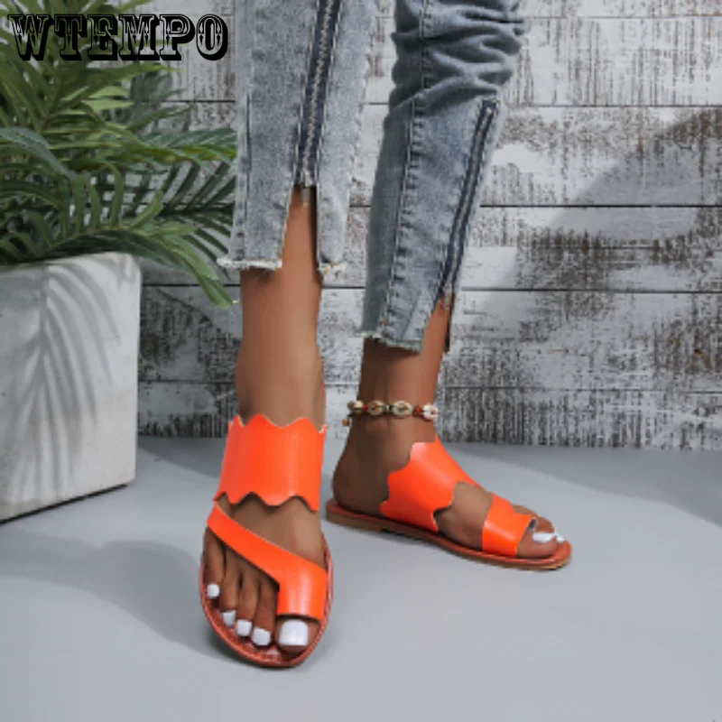 WTEMPO Ladies Shoes Hot Sale Set of Toes Women Slipper Summer Roman Solid Color Female Casual Beach Flip Flops Flat Wholesale