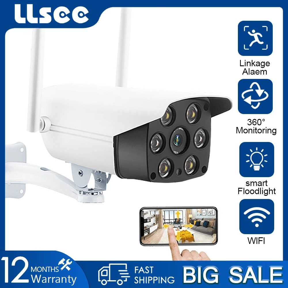 

LSEE 3MP, Wifi, наружная беспроводная камера видеонаблюдения, с ночным видением, мобильное обнаружение, водонепроницаемая камера видеонаблюдения