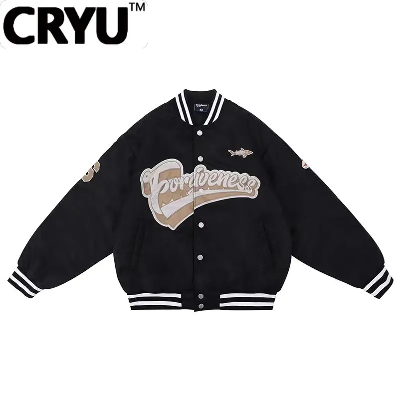 

CRYU Stand collar monogrammed embroidered baseball jersey cotton jacket