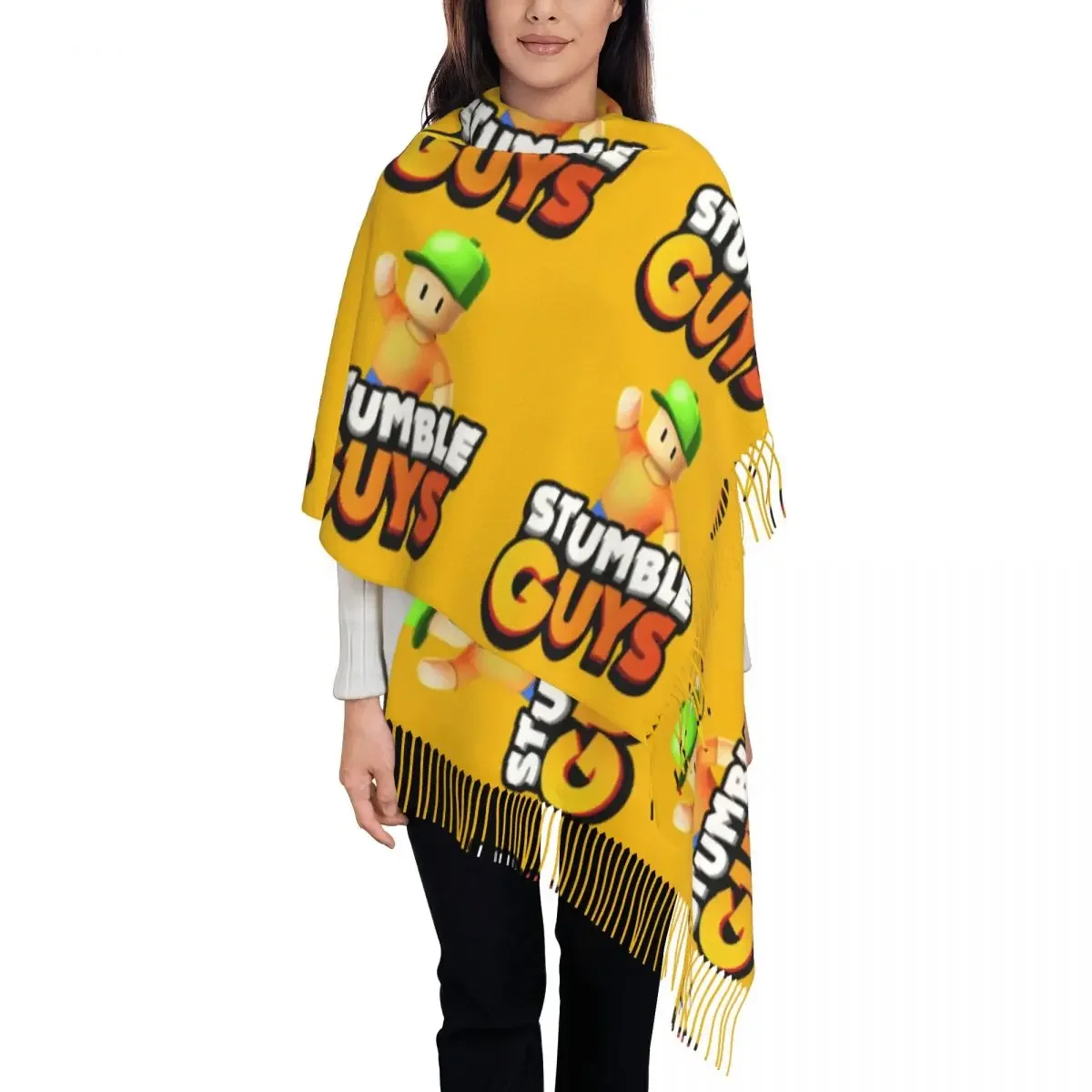Шарф унисекс с кисточками мультяшным принтом