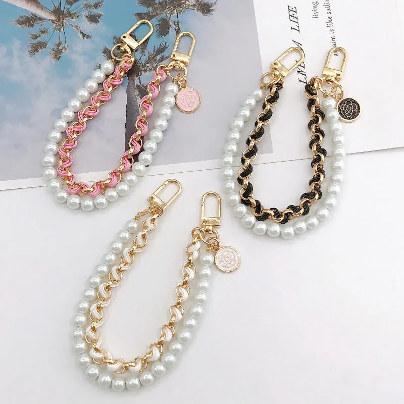 

DIY Bag Chain Short Double Chain for Purse Belt Mobile Phone Lanyard Bag Handle Imitation Pearl Chain Exquisite Decorative