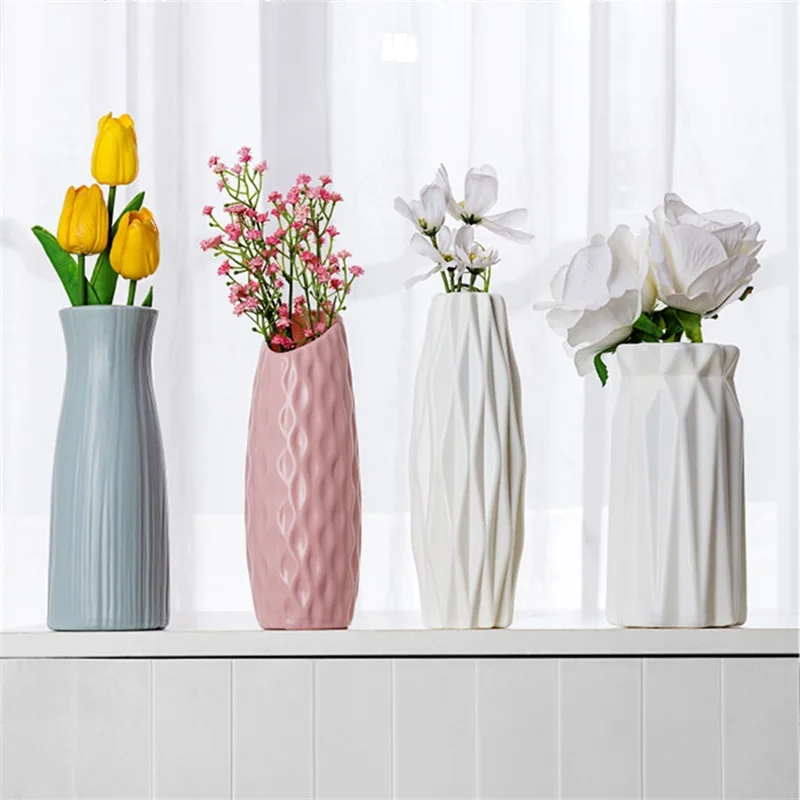 

Nordic Plastic Flower Vase Unbreakable Anti-Ceramic Vases European Imitation Rattan Pot Simplicity Basket Arrangement Home Decor