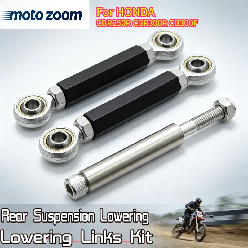 Фото Задние понижающие тяги для мотоциклов HONDA CBR250R, CBR 250R, CBR300R, CB300F. Комплект для понижения подвески, детали подвески, кронштейн. №1