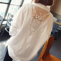 fashion v neck embroidery gauze spliced hollow out oversized loose blouse summer and autumn casual women clothing commute shirt