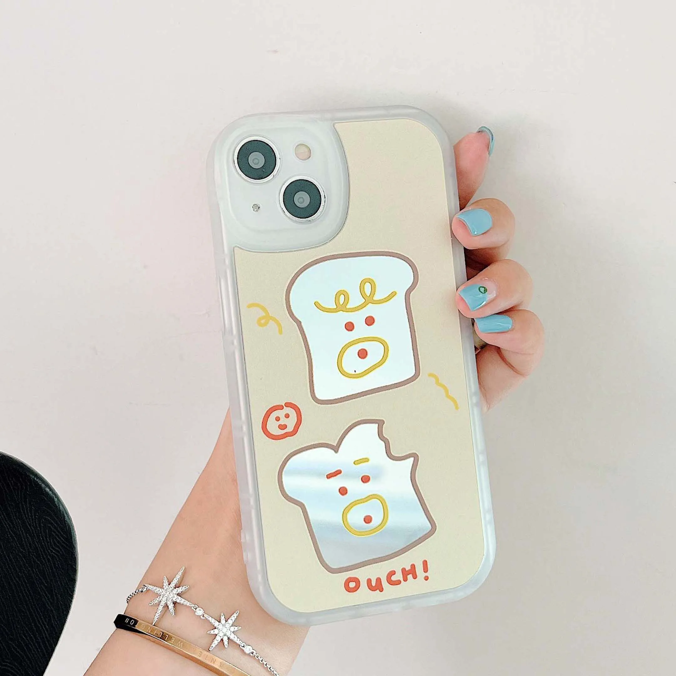 

Cute bread toast mirror cartoon phone case silicone soft capa for iphone x xr 11 12 pro max xsmax 13 promax lovely back capa