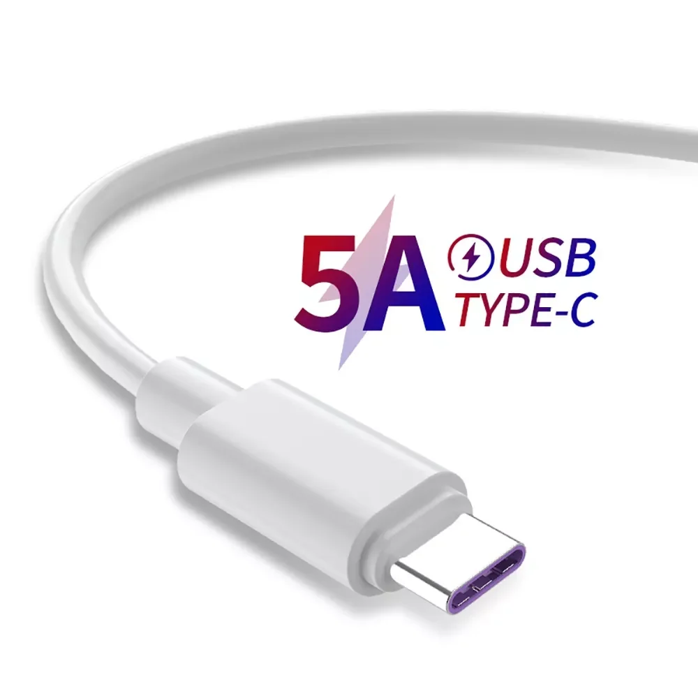 

5A USB Type C Cable For Samsung S20 S9 S8 P30 Pro Fast Charge Mobile Phone Charging Wire White Cable USB Charging