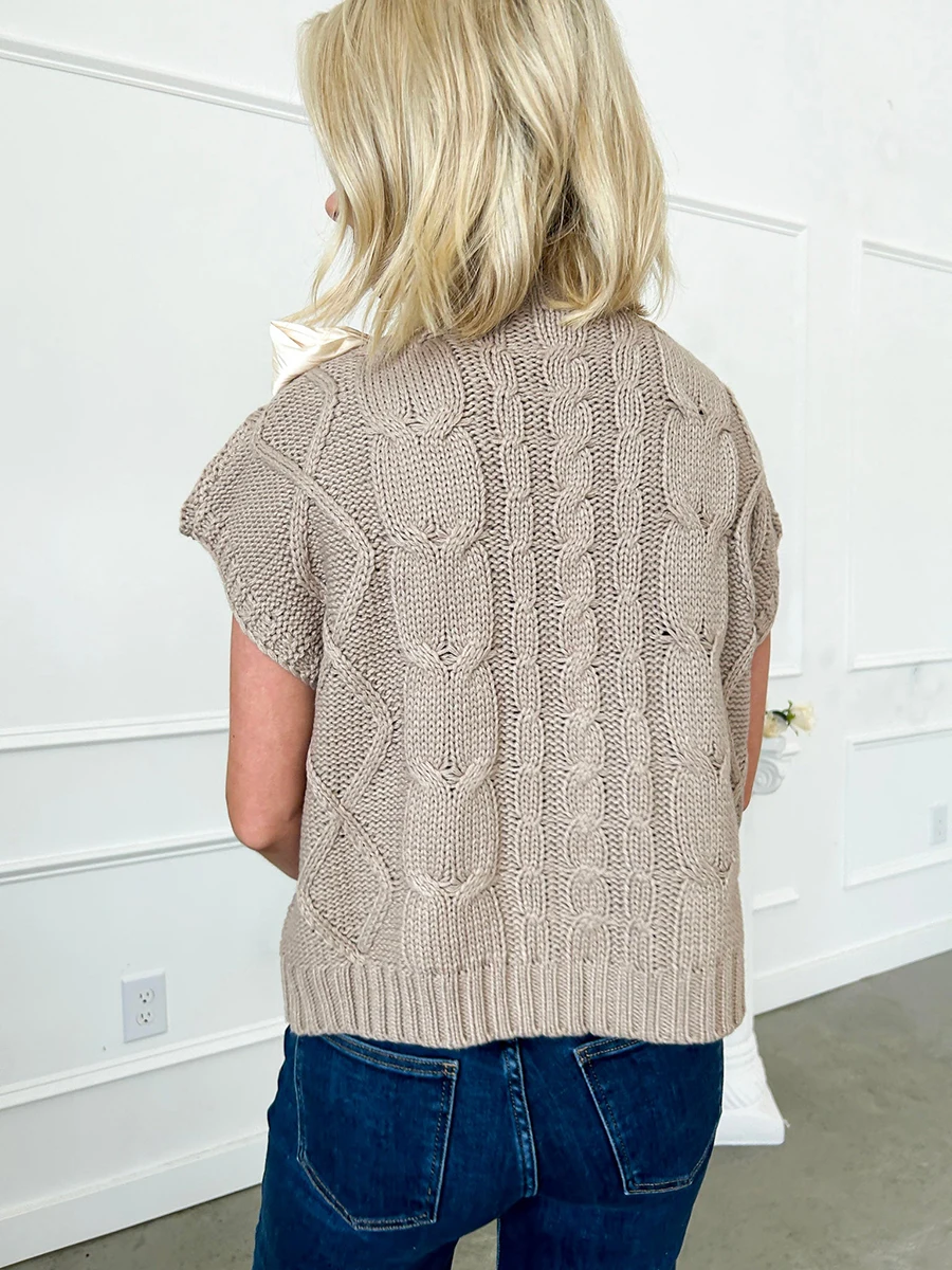 Женский свободный вязаный свитер пуловеры с коротким рукавом и круглым вырезом