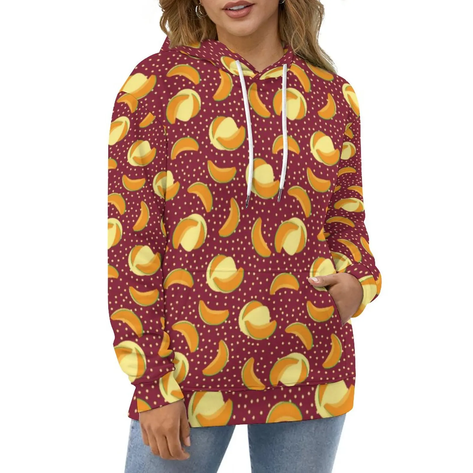 

Muskmelon Fruit Casual Hoodies Polka Dots Print Funny Hoodie Couple Long Sleeve Oversize Street Fashion Graphic Loose Tops