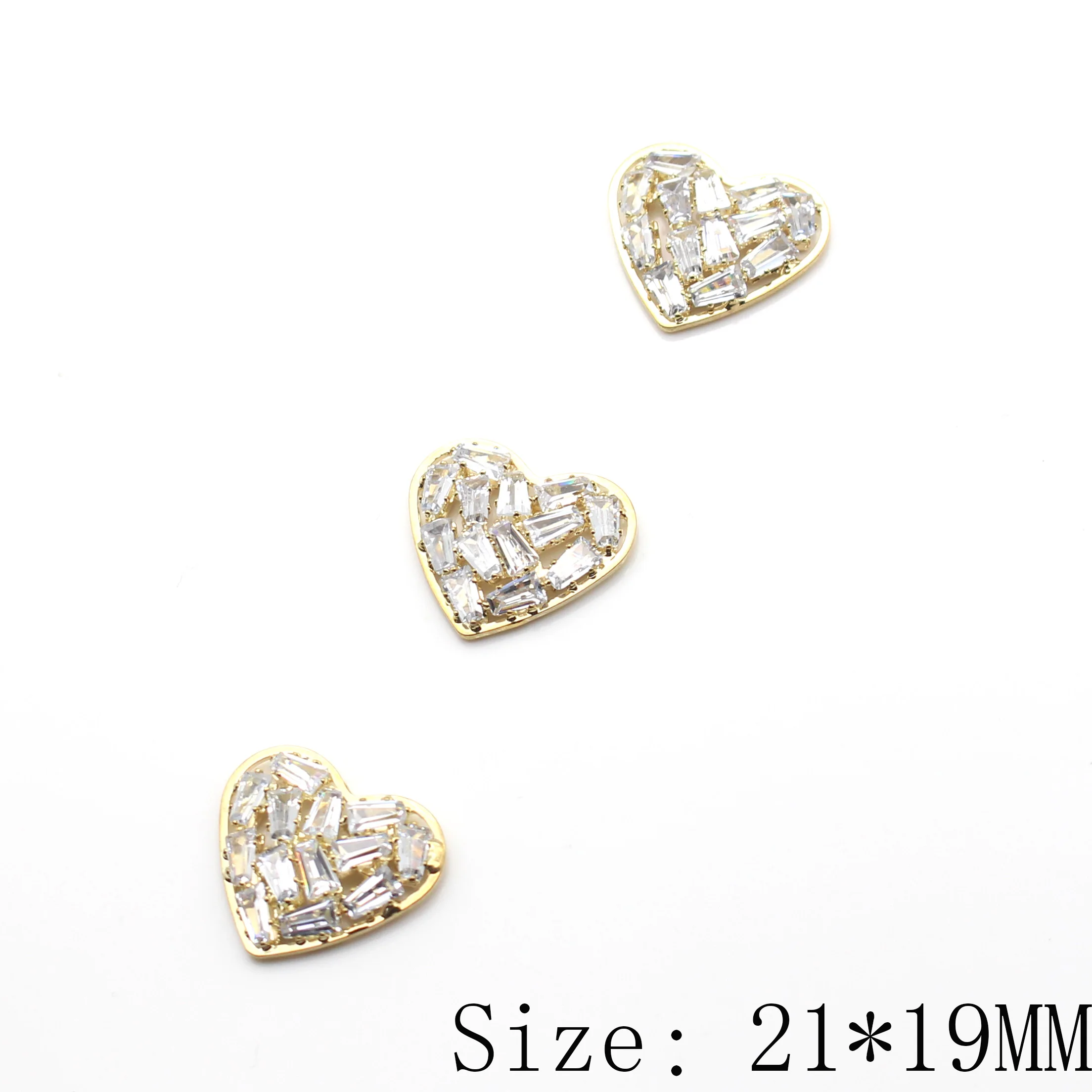 

New 21 * 19MM 2-Piece Love Zircon Fashion Niche Design Clothing Headwear Versatile Accessories DIY Heart shaped Metal Texture Al