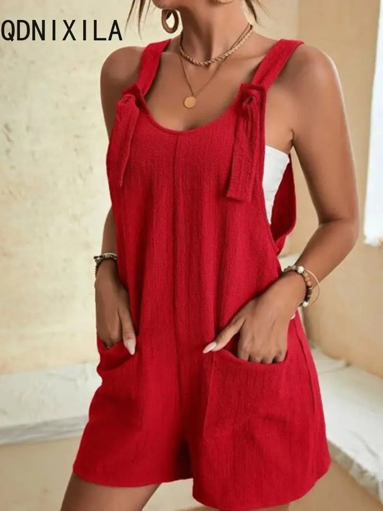 

Комбинезон женский на бретельках с завышенной талией и широкими штанинами