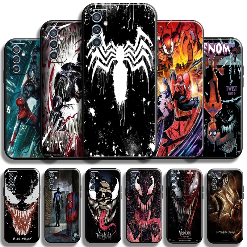 

Marvel Venom Spiderman Phone Case For Samsung Galaxy M52 Black Liquid Silicon Full Protection Cases Coque Soft TPU Funda Shell