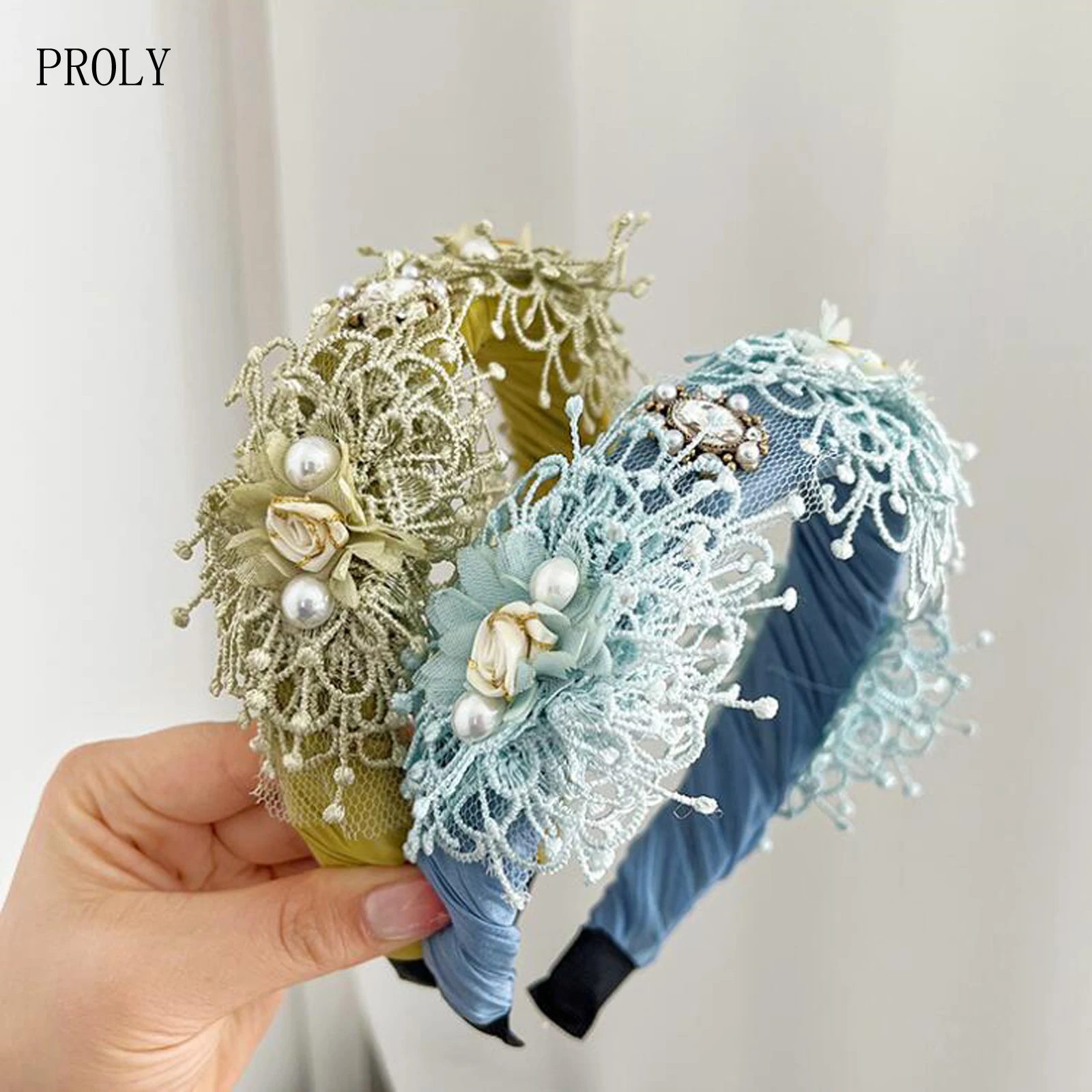 

PROLY New Fashion Top Quality Hairband Pearls Flower Headband Luxurious Baroque Headwear Party Wedding Turban Hair Accessories