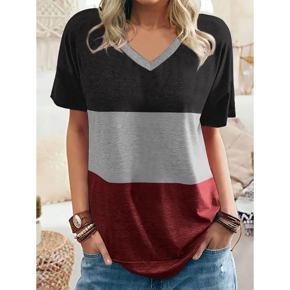 

Women's summer fashion crew neck short sleeve T-shirt 3D striped print pullover women's top casual street trend clothing