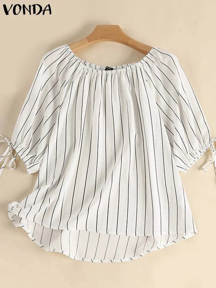 Блузка VONDA Женская в полоску элегантная повседневная свободная туника с