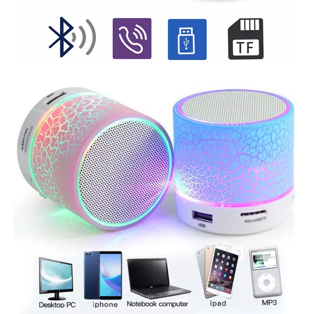 

Mini Wireless Portable Bluetooth Speakers Crack LED USB Radio FM MP3 Stereo Sound Speaker for Computer Mobile Phone Play Video