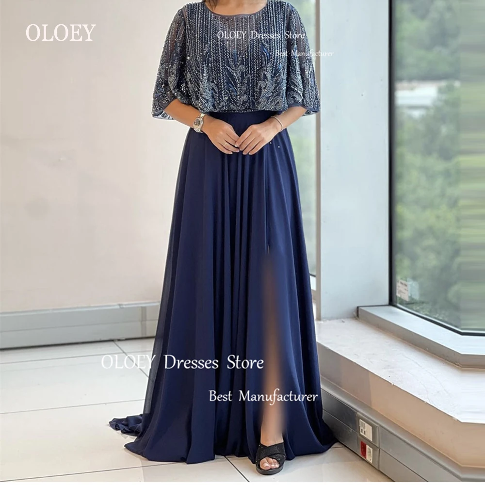 

Женское шифоновое вечернее платье OLOEY Mother, темно-синее блестящее кружевное платье с полурукавами, V-образным вырезом и разрезом, официальное платье для выпускного вечера
