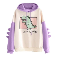 dinosaur oversized cartoon hoodie print fashion sweatshirt campus loose fitting warm korean style sweatshirt dino hoodie tops