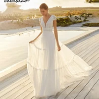chenxiao wedding dress v neck a line short sleeves backless lace princess bridal gowns white brides dress vestido de novia