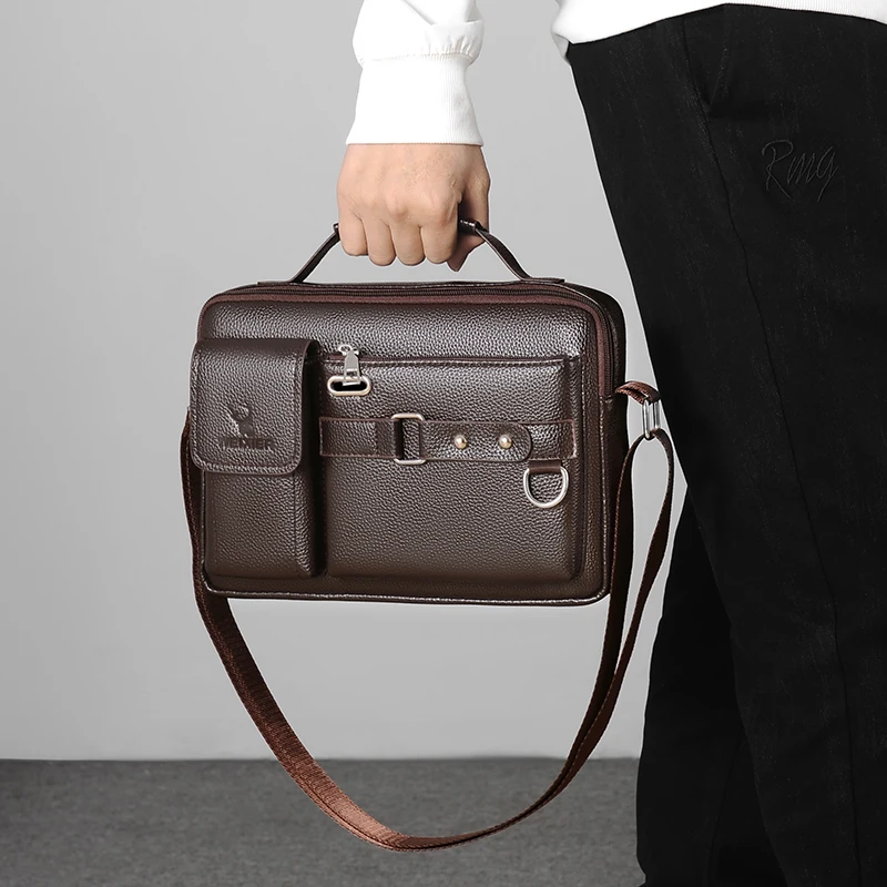 WEIXIER Fashion Men's Shoulder Bag Business Man Crossbody Bags PU Leather Male Handbag Briefcase Travel Messenger Bag Mens Bag