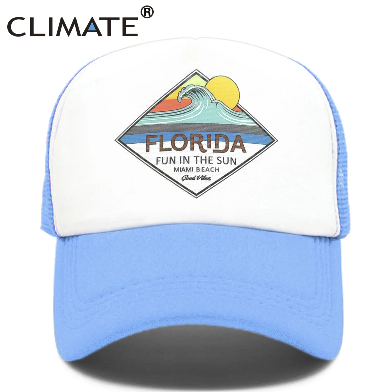 

CLIMATE Florida Trucker Cap Hat Miami Seaside Beach Mesh Cap Vacation Sandbeach Sea Wave Surfing Hat Cap for Men Women Youth