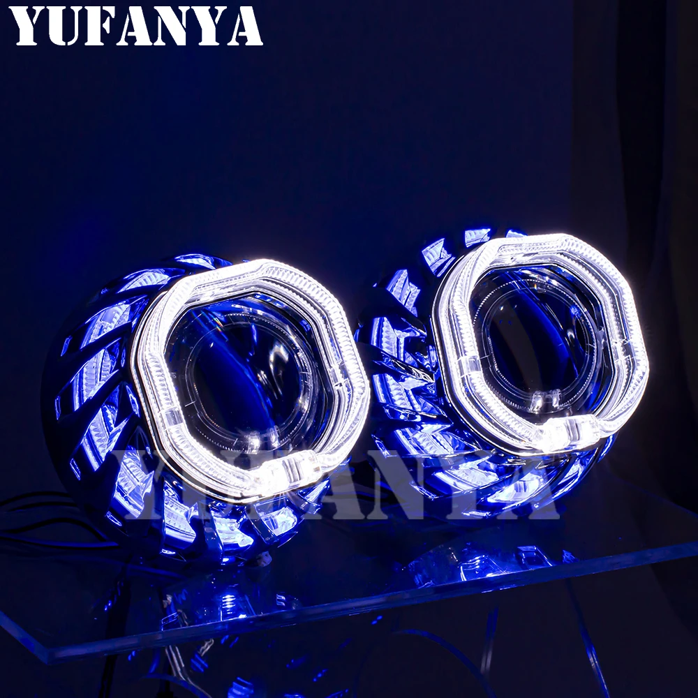 2 шт. линзы проектора Bi Xenon светодиодный кожух квадратное колесо огненная