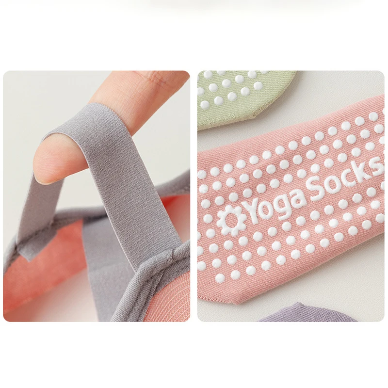 Yoga Socks for Women Non-Slip Grips Straps Bandage Cotton Sock Ideal for Pilates Pure Barre Ballet Dance Barefoot Workout 5pairs