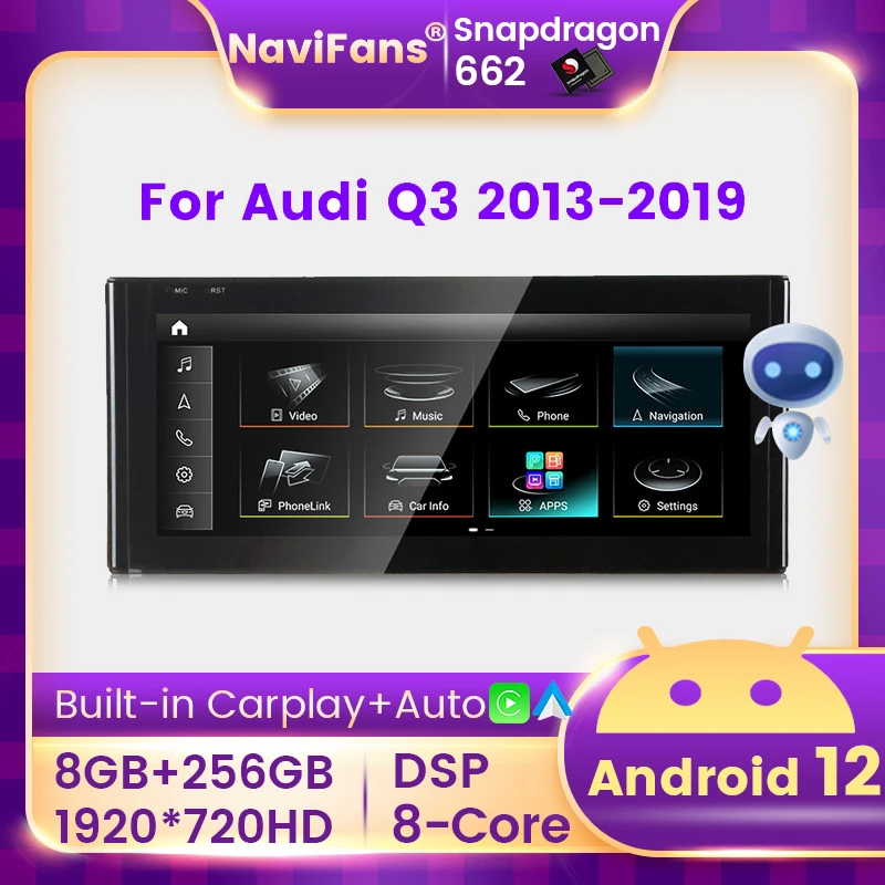 

Автомобильное мультимедийное Радио 8 ядер Android 12 для Audi Q3 WIFI SIM BT 12,5 дюйма Blu-Ray сенсорный экран GPS навигация планшет Carplay Авто 2 Din