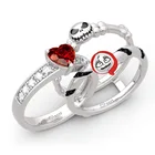 бижутерия кольцо женское набор колец кольца для женщин аксессуары би2 шт.лот кольцо с черепом для влюбленных парные обручальные кольца со скелетом серебряные кольца на Хэллоуин кольцо с красным сердцем оптовая продажа