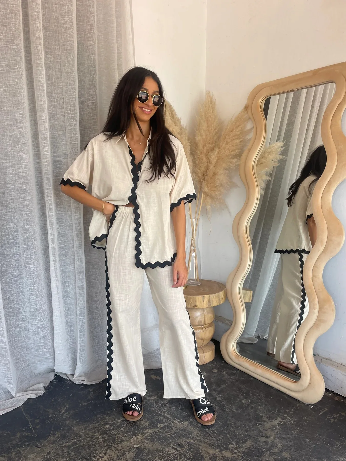 24 весна и лето новый стиль удобные повседневные однобортные брюки с кружевом