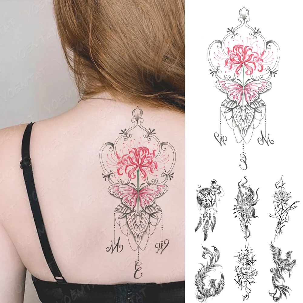 

Водостойкая временная татуировка, наклейка, красный цвет, Бабочка, лотос, цветок, боди-арт, искусственная фотография, женская и мужская грудь
